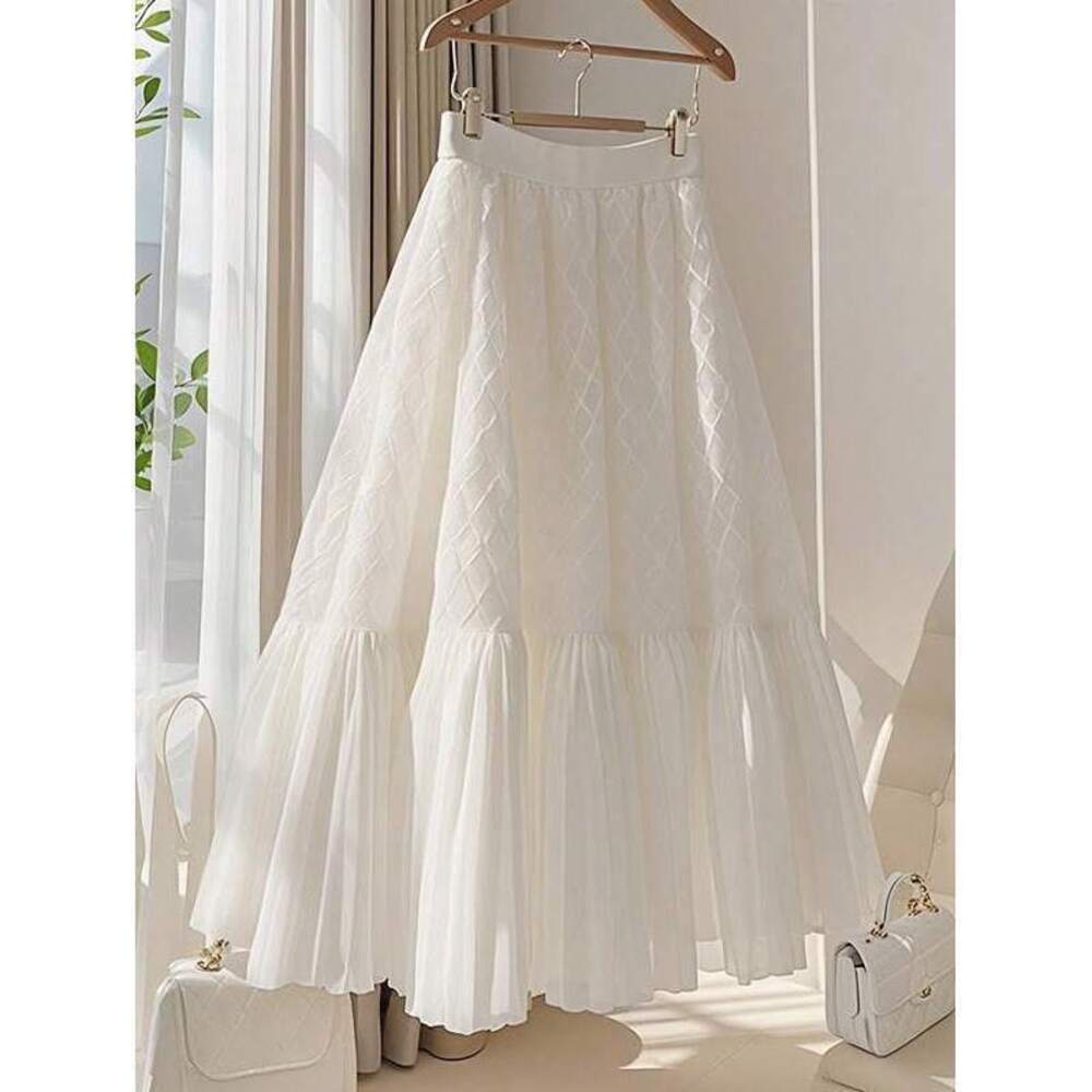 Franclia White Chiffon Patchwork A-Line Pleated Sk